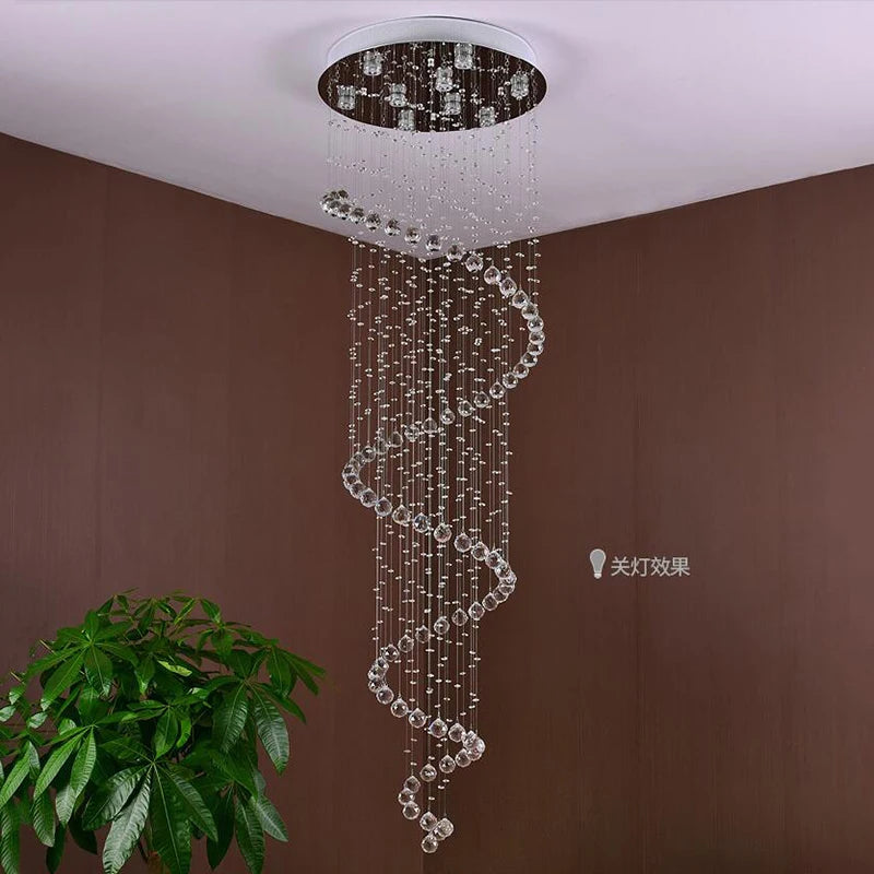 Jmmxiuz Modern Spiral Crystal Chandelier - Large Staircase Rain Drop Pendant Lamp