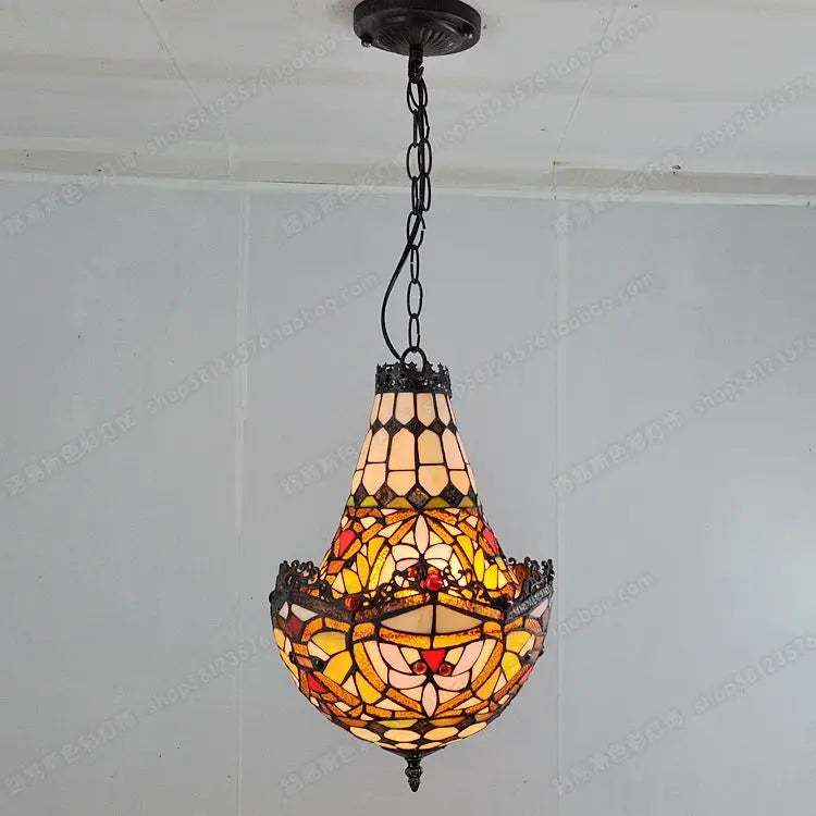 American Crystal Tiffany Glass Chandelier | Retro Antique Pendant Light