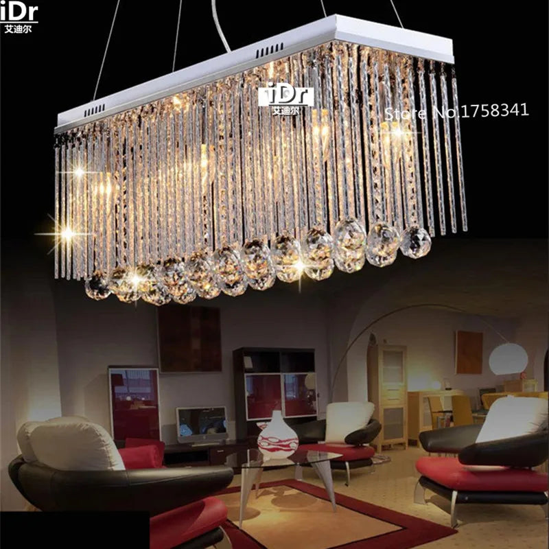 Rectangle Luxury Crystal Pendant Light Fitting Crystal Chandelier Ceiling Suspension Lamp for Dining Room Bedroom