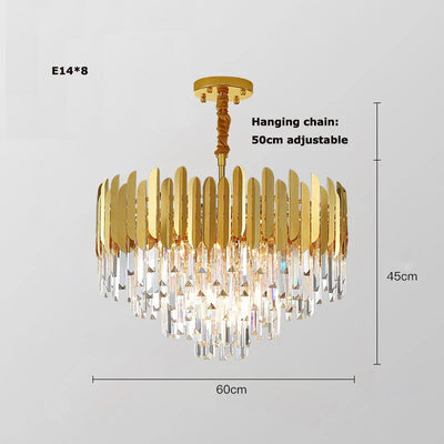 Gold Silver LED Dimmable Crystal Lustre Chandelier Lighting Hanging Lamps Suspension Luminaire for Staircase Foyer