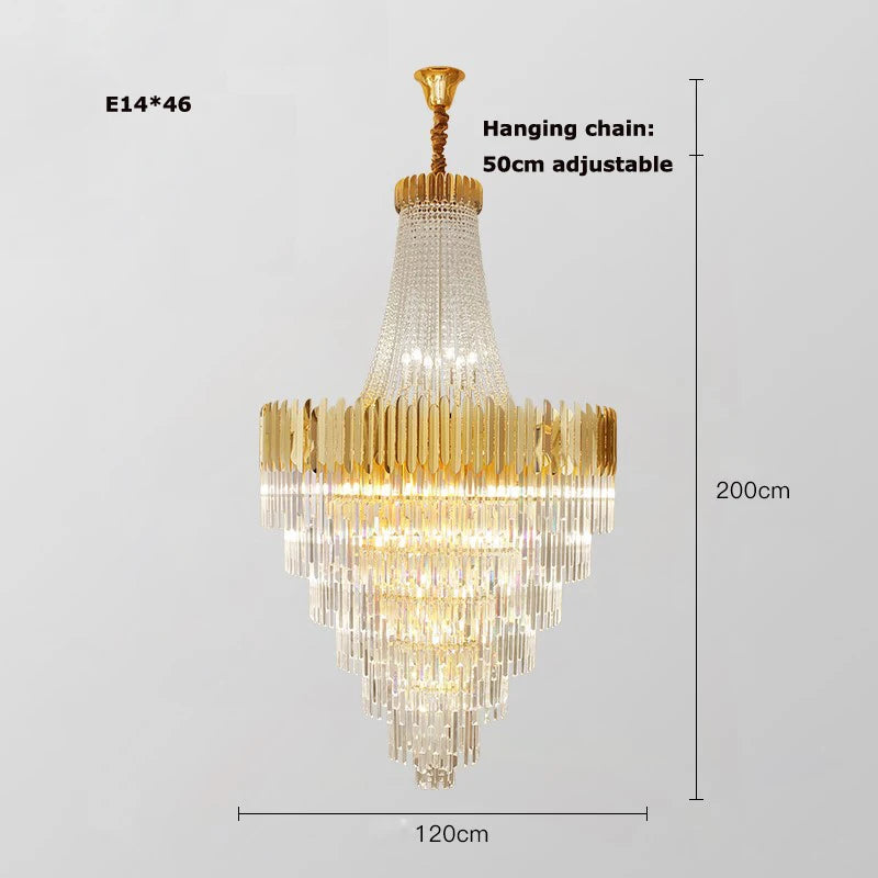 LED Gold Silver Dimmable Crystal Hanging Lamps Lustre Chandelier Lighting Suspension Luminaire Lampen For Staircase Foyer