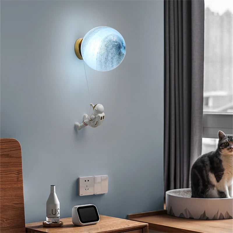 Creative Astronaut Moon Wall Lamp for Children's Room