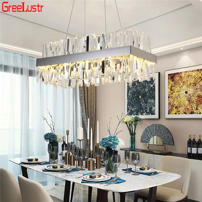 Luxury LED Chandeliers Lighting - Modern Chrome Rectangle Hanging Lamp for Home Suspension Luminaire Ceiling Chandelier Lustres