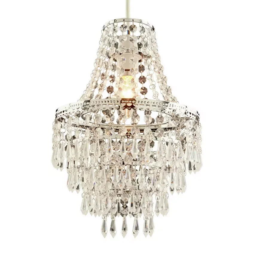 Terri Chrome & Clear 5 Tier Beaded Lamp Shade: Enhance Your Lighting Decor