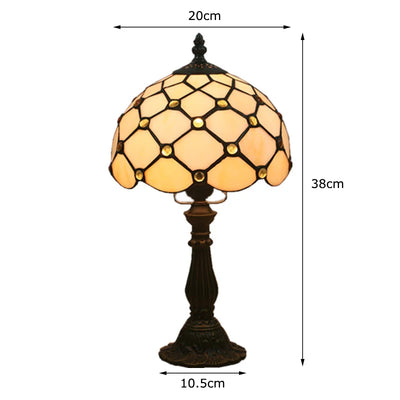 WOERFU Tiffany Bead Lampshade Table Lamp - Vintage Elegance with Stained Glass Detailing