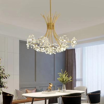 Modern Flower-Shaped Crystal Chandelier - Illuminate Your Dining Room with Elegance