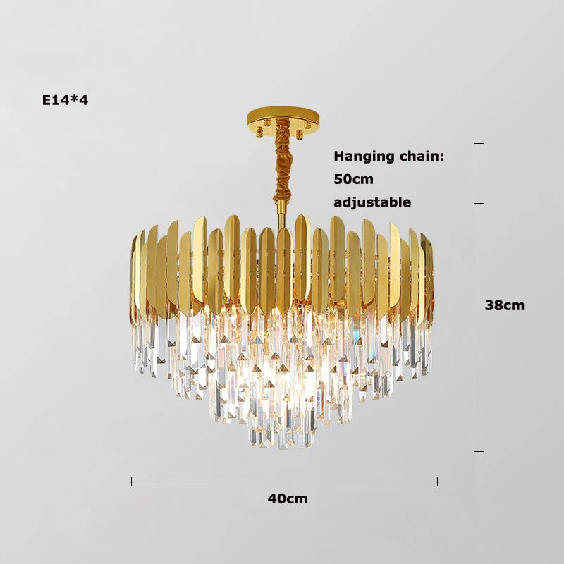 Gold Silver LED Dimmable Crystal Lustre Chandelier Lighting Hanging Lamps Suspension Luminaire for Staircase Foyer