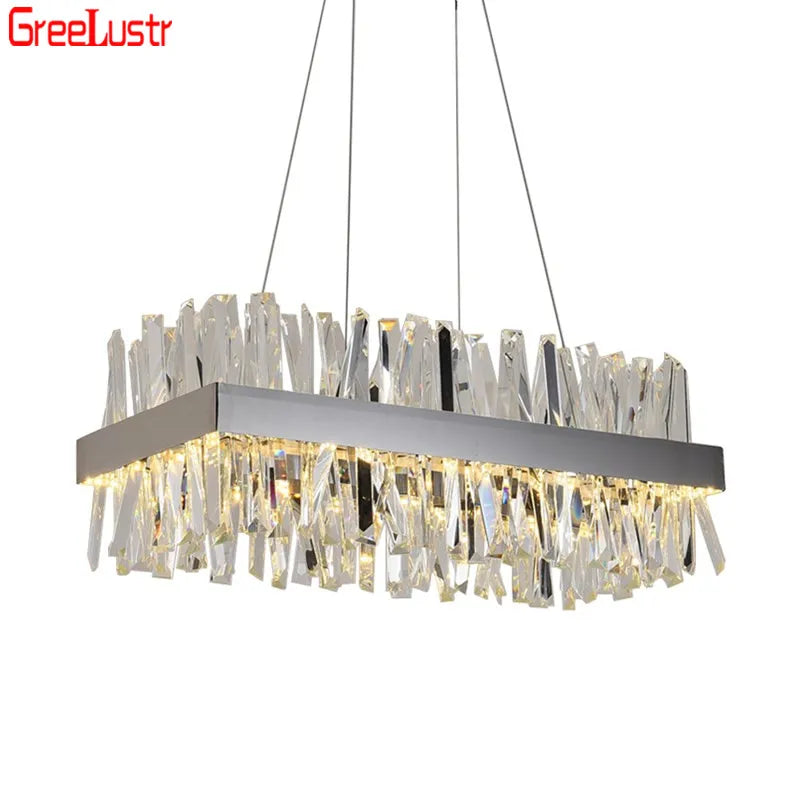 Luxury LED Chandeliers Lighting - Modern Chrome Rectangle Hanging Lamp for Home Suspension Luminaire Ceiling Chandelier Lustres