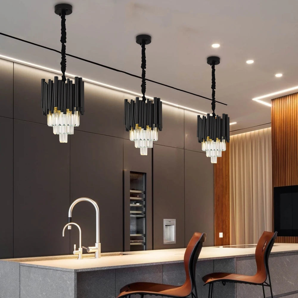 Black Creative Pendant Lights for Dining Room - Luxury LED Crystal Lamp