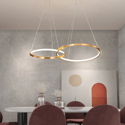 Modern LED Chandelier - Gold Circle Ring Pendant Lamp for Living Room, Dining, Kitchen