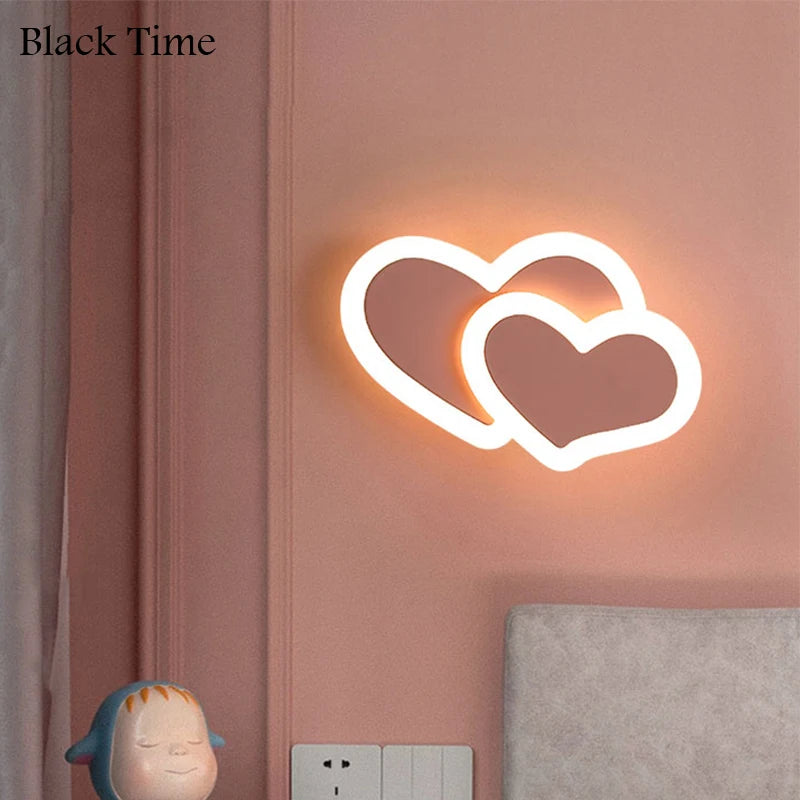 Modern LED Wall Lamp - Heart Shape Bedside Lights for Children's Room