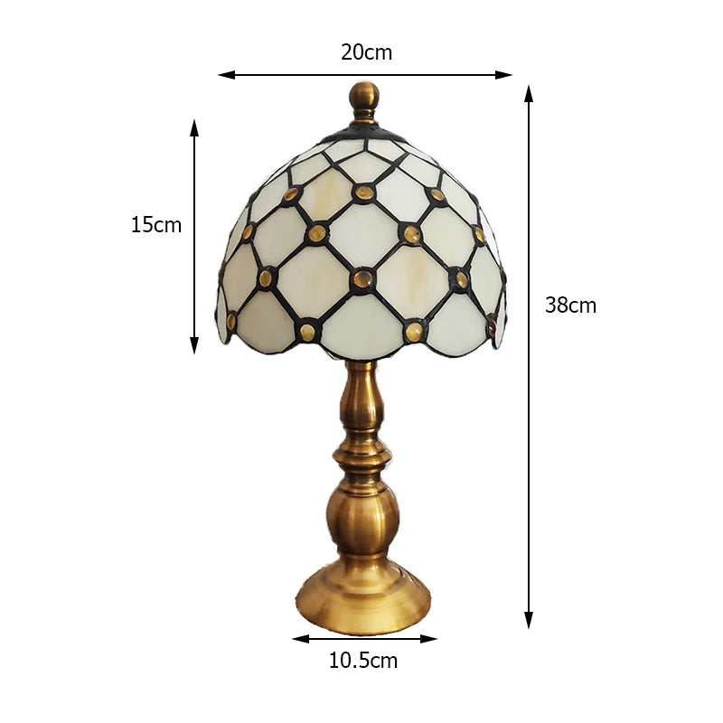 WOERFU Tiffany Bead Lampshade Table Lamp - Vintage Elegance with Stained Glass Detailing