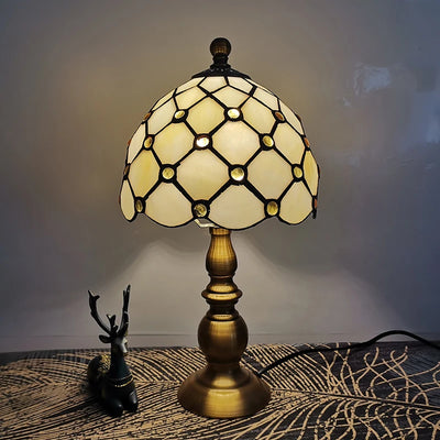 WOERFU Tiffany Bead Lampshade Table Lamp - Vintage Elegance with Stained Glass Detailing