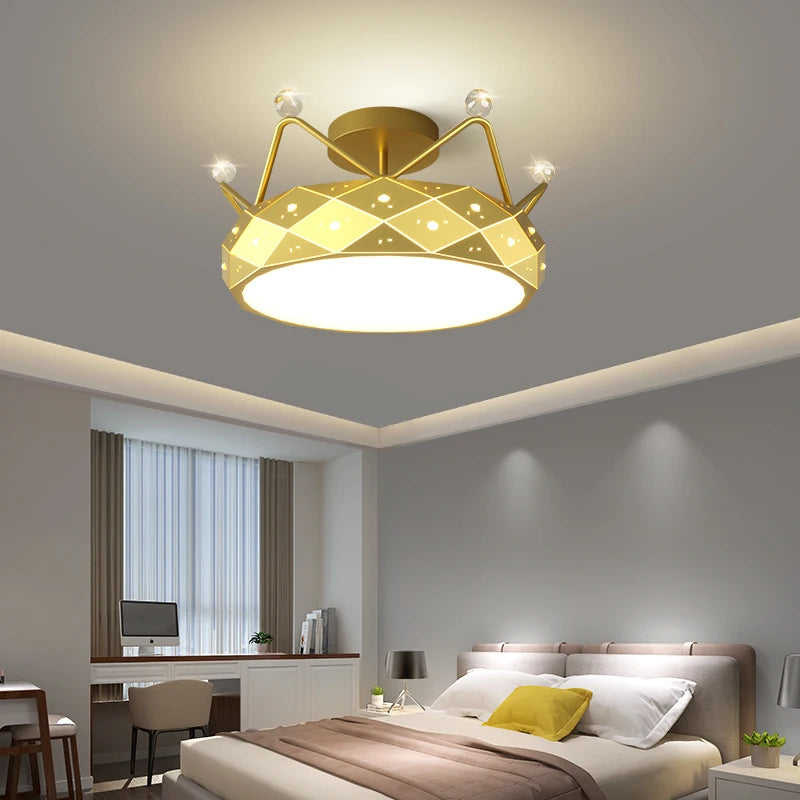 Modern Crown LED Ceiling Lamp with Remote Control Dimmable LED Bulbs