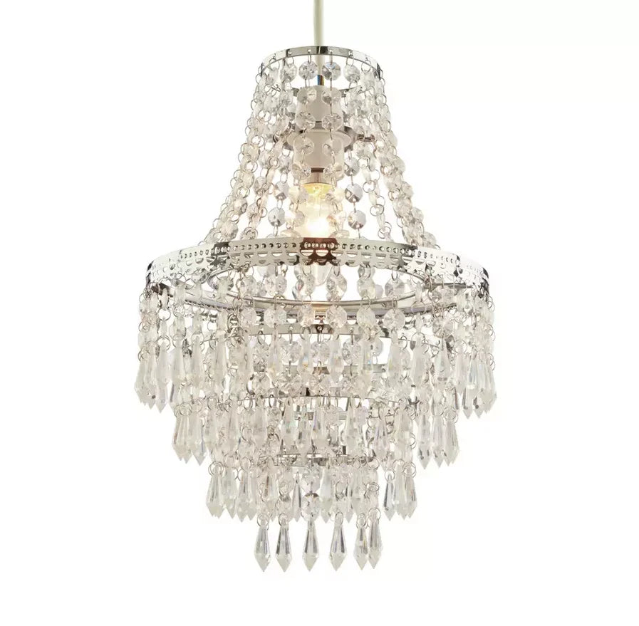 Terri Chrome & Clear 5 Tier Beaded Lamp Shade: Enhance Your Lighting Decor