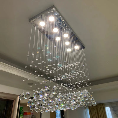 Modern LED Rectangle Living Room K9 Crystal Chandeliers Light Fixtures for Cafe Office Indoor Home Lamp