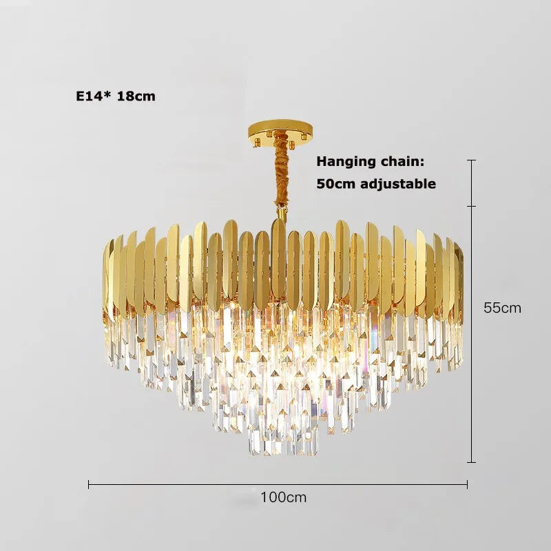 Gold Silver LED Dimmable Crystal Lustre Chandelier Lighting Hanging Lamps Suspension Luminaire for Staircase Foyer