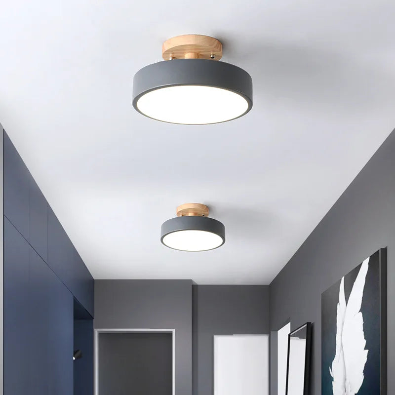 Nordic Industrial Ceiling Lamp - Wood and Iron Ceiling Light for Entrance, Hallway, Balcony, Dining Room, Bedroom, and Bathroom