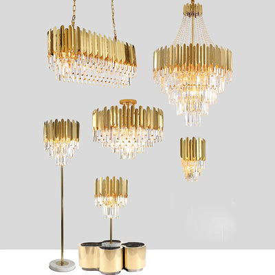 Gold Silver LED Dimmable Crystal Lustre Chandelier Lighting Hanging Lamps Suspension Luminaire for Staircase Foyer