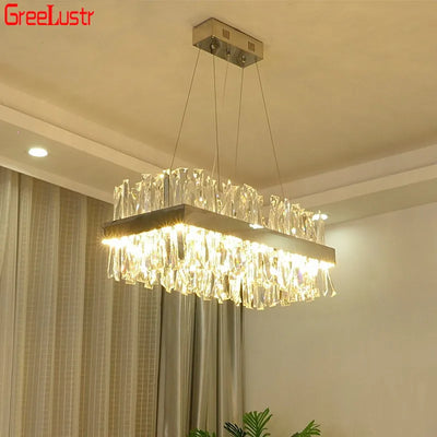 Luxury LED Chandeliers Lighting - Modern Chrome Rectangle Hanging Lamp for Home Suspension Luminaire Ceiling Chandelier Lustres