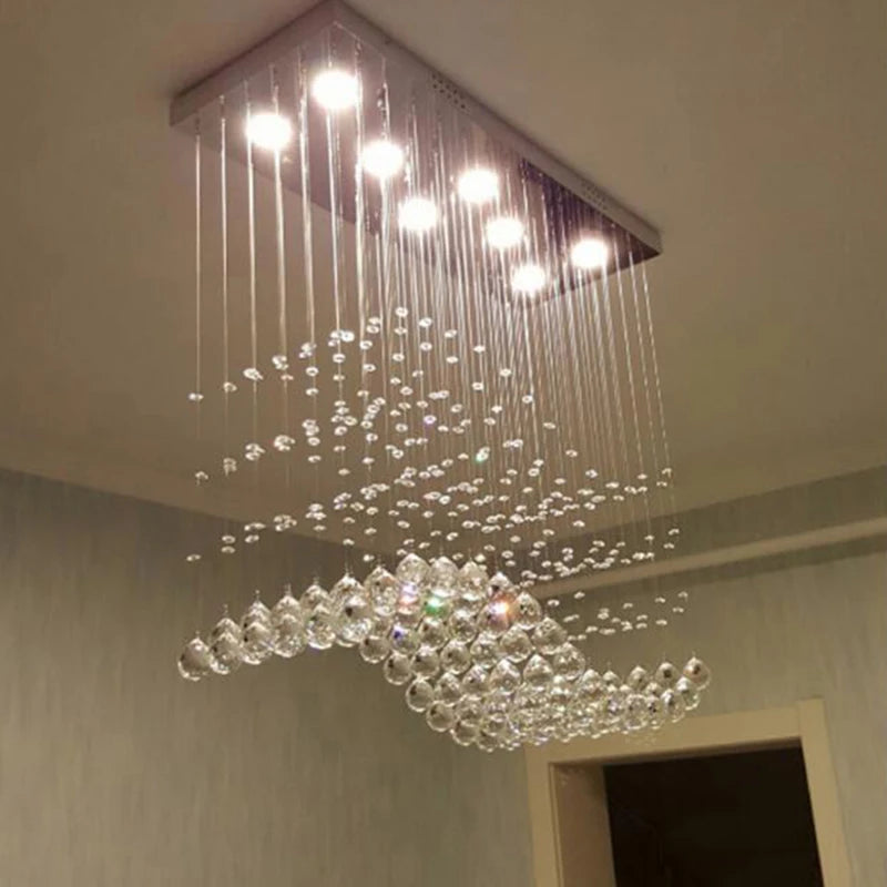 Modern LED Rectangle Living Room K9 Crystal Chandeliers Light Fixtures for Cafe Office Indoor Home Lamp