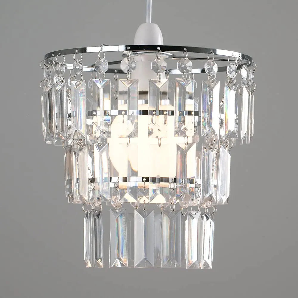 Modern 3-Tier Clear Beaded Chandelier: Elegant Acrylic Droplet Lampshade