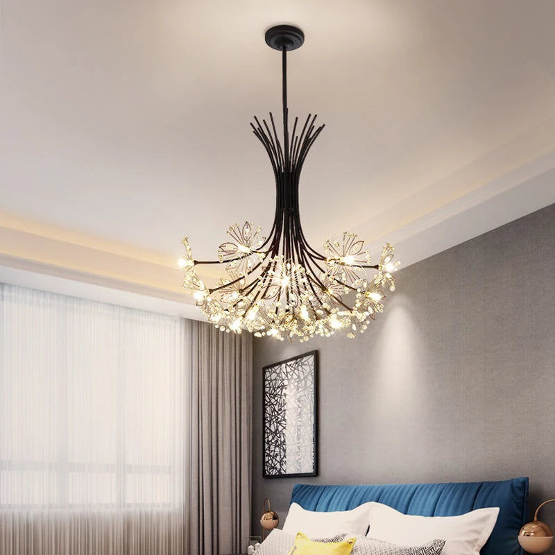 Modern Crystal Dandelion Chandelier LED Ceiling Light for Living Room, Dining Room, Household Decoration