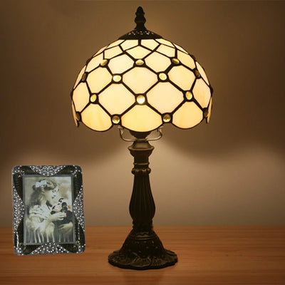 WOERFU Tiffany Bead Lampshade Table Lamp - Vintage Elegance with Stained Glass Detailing