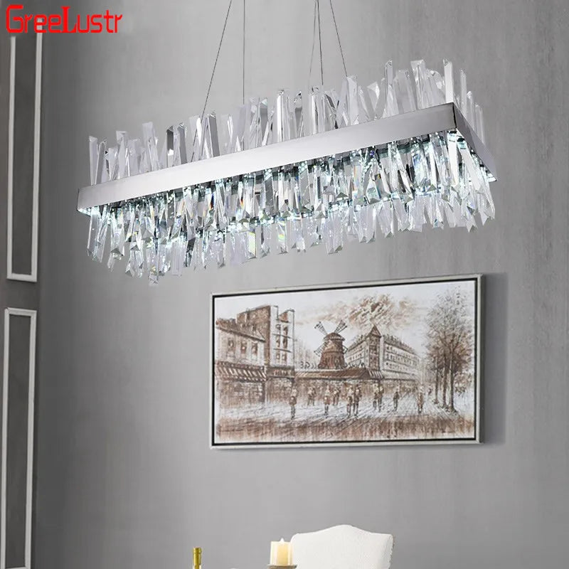 Luxury LED Chandeliers Lighting - Modern Chrome Rectangle Hanging Lamp for Home Suspension Luminaire Ceiling Chandelier Lustres