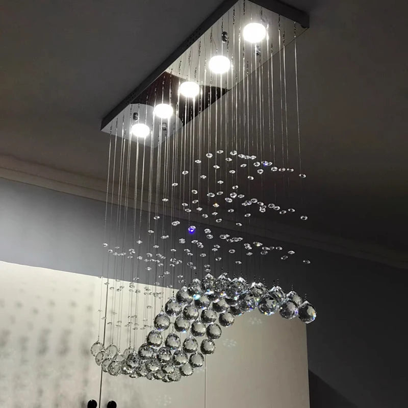 Modern LED Rectangle Living Room K9 Crystal Chandeliers Light Fixtures for Cafe Office Indoor Home Lamp