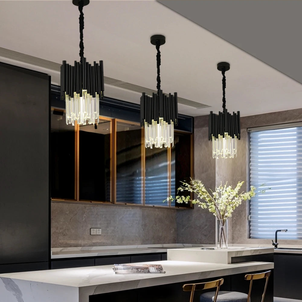 Black Creative Pendant Lights for Dining Room - Luxury LED Crystal Lamp