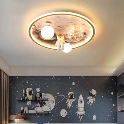 European Modern Children's Moon Lustre LED Lights Astronaut Bedroom Chandeliers