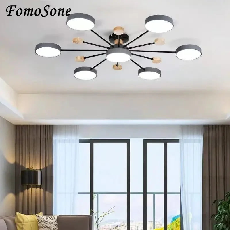 Modern LED Wooden Chandelier - Stylish Indoor Ceiling Light Fixture for Living Room, Bedroom, Study, and Dining Room