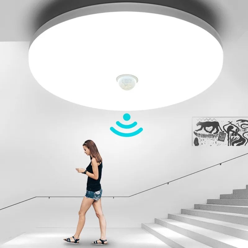 LED PIR Motion Sensor Ceiling Lamp - Modern Light Fixtures for Bedroom, Living Room, Stairs Lighting