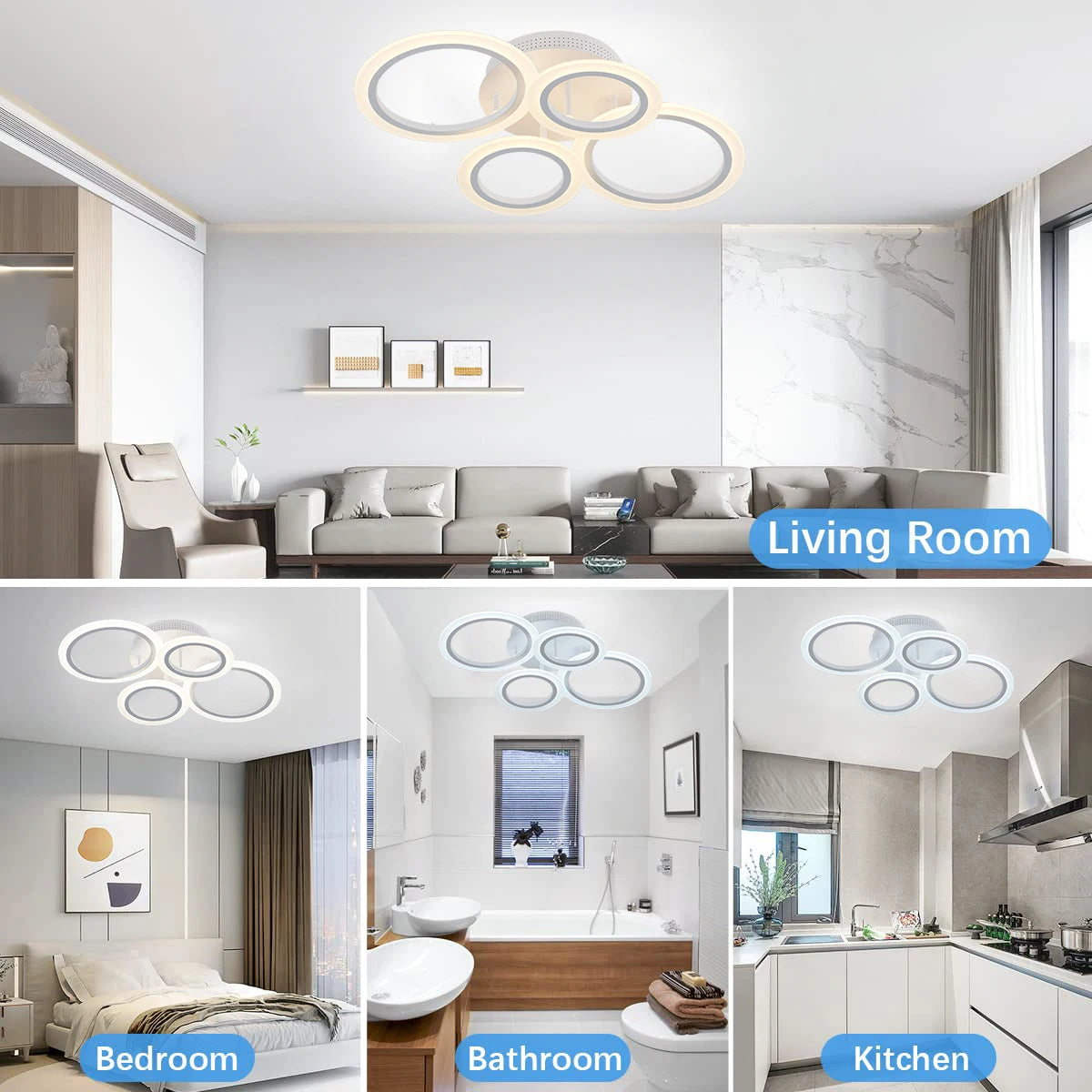 LED Acrylic Ceiling Light Chandelier - Dimmable Ring Pendant Lamp with Remote Control