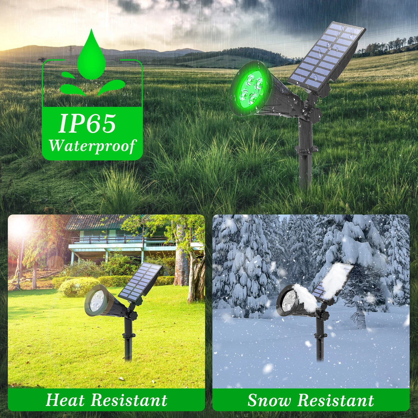 T-SUN Green LED Solar Spotlight - Waterproof Solar Wall Light for Garden