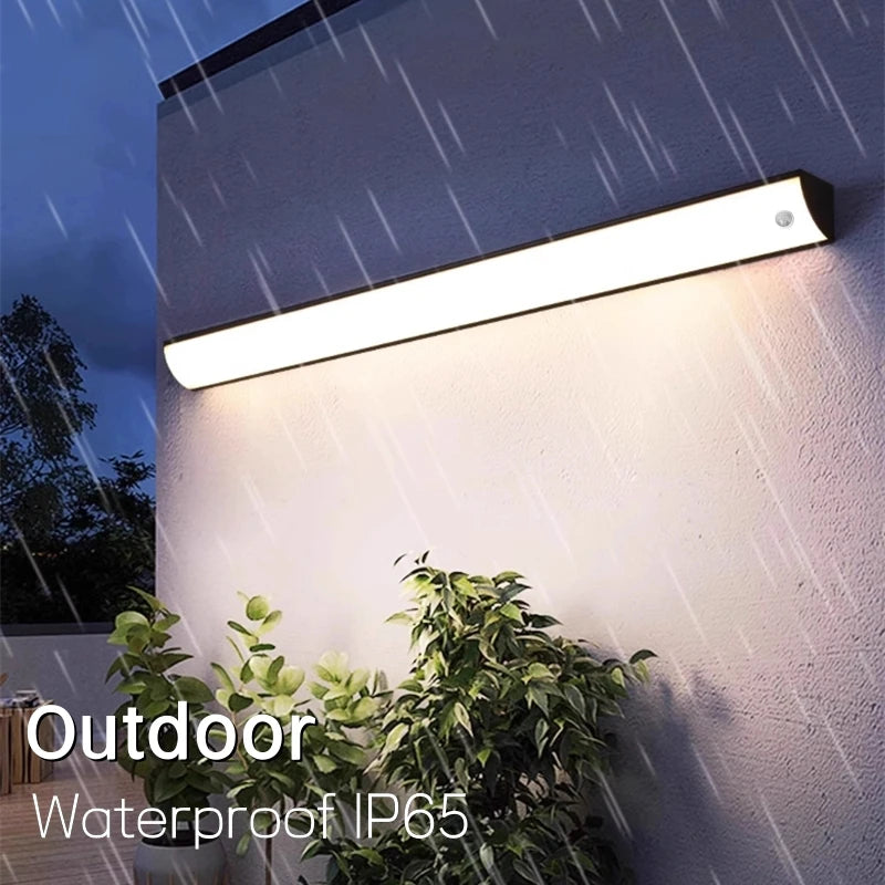 Motion Sensor LED Outdoor Wall Lamp - IP65 Waterproof Long Strip Corner Garden Sconce