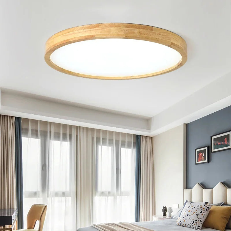 Nordic Ultrathin LED Ceiling Lights for Living Room Bedroom Study Coffee Shop - Wooden Ceiling Lamps Wood Fixture Illumination