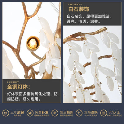 Modern Chandelier Dining Room Halloween Decoration Living Room Light Tree Branch White Jade Lampshade Ceiling Pendant Lamp