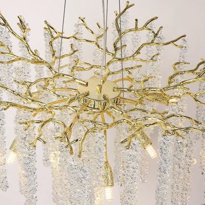 Luxury Round Gold Branch Crystal Chandelier - Elegant Lighting Fixture for Opulent Interiors