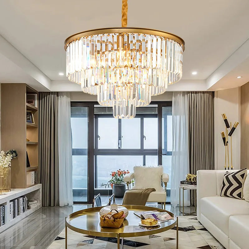 Modern Round Multi-Storey Crystal LED Chandelier - Illuminate Your Space with Contemporary Opulence