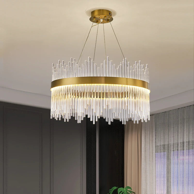 Crystal Living Room Chandelier Modern Minimalist Dining Room Lighting Villa Dining Room Circular Ring Creative Lighting