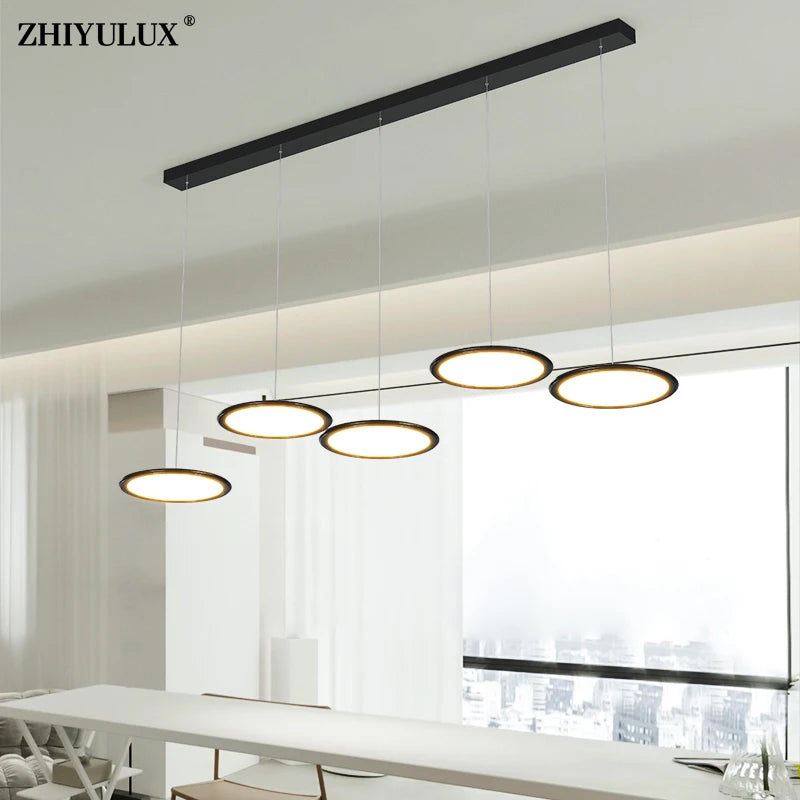 Dimming Round Modern LED Chandelier Lights - Black White Pendant Lamp for Living Dining Room, Bedroom, Bar