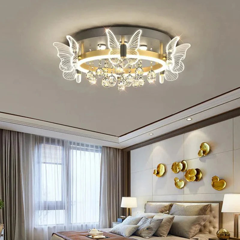 Cartoon Children's Room Crystal Ceiling Light - New Butterfly Chandelier and Balloon LED Bedroom Light