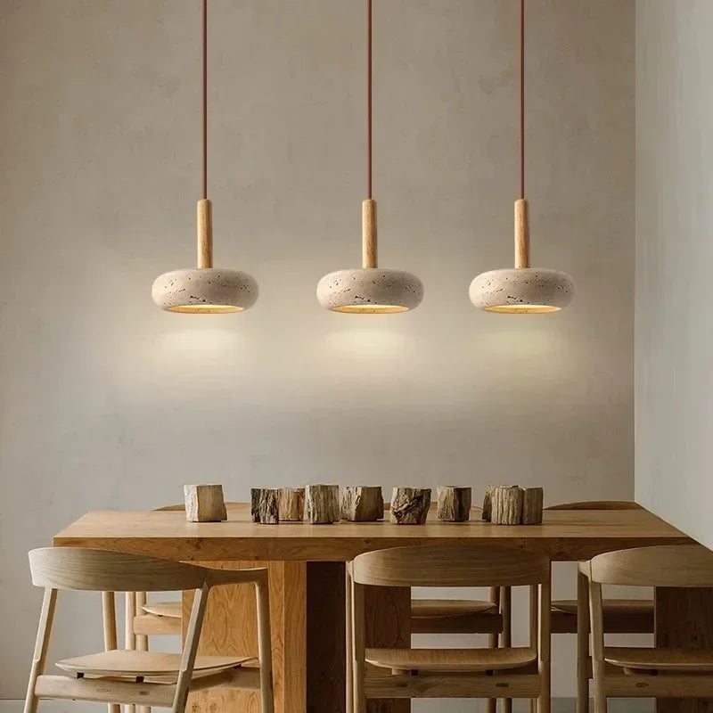 Wabi Sabi Travertine Pendant Light: Modern Natural Stone Chandelier for Home and Dining