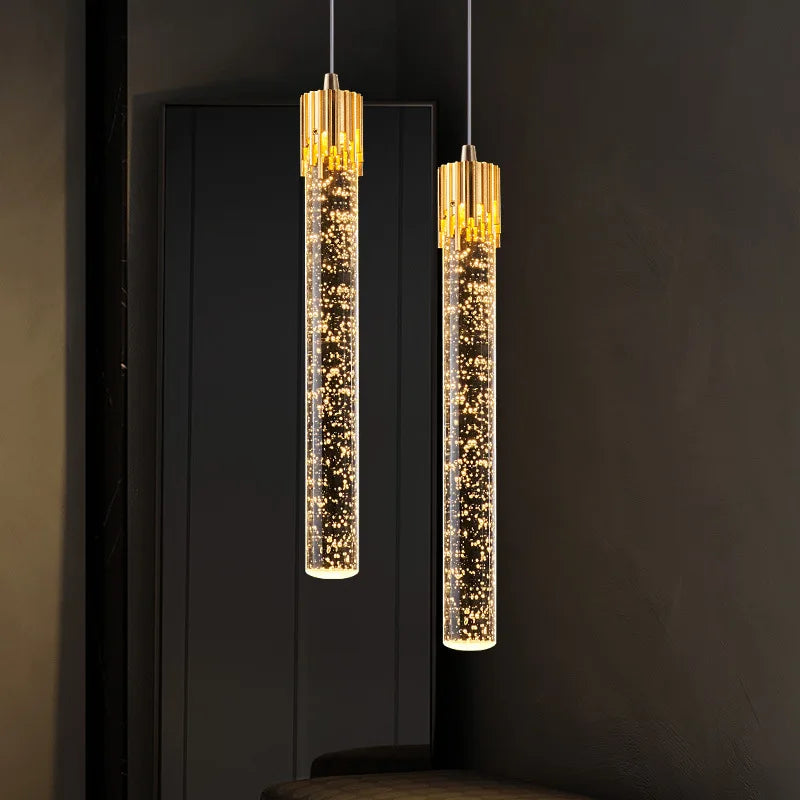 Modern Crystal Pendant Light: Elegant Gold Droplet Hanging Lamp for Bedroom and More