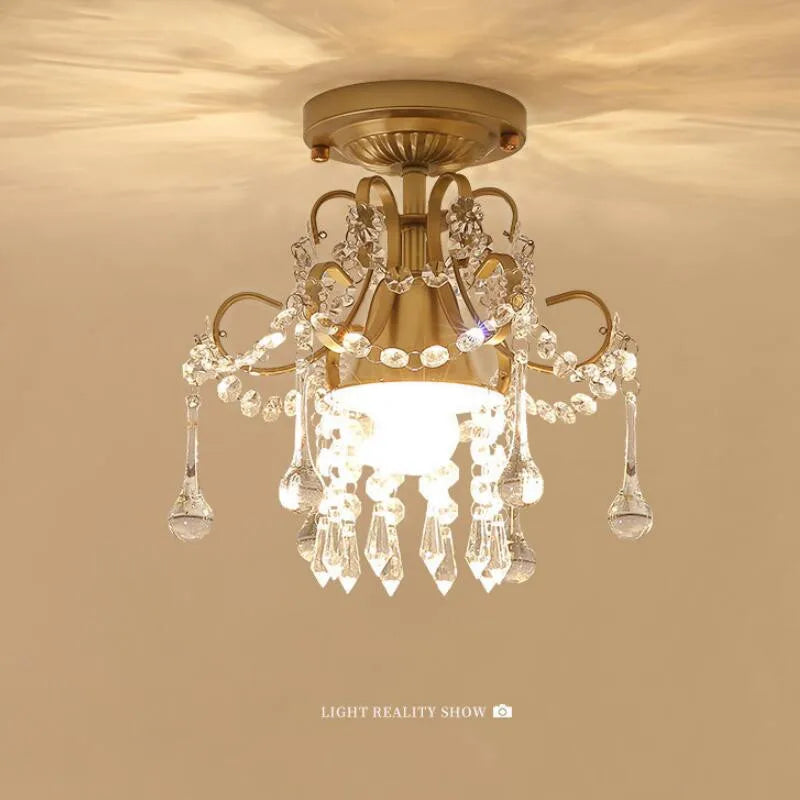 Modern LED Crystal Ceiling Lamp for Corridor, Porch, Stair, Cloakroom - Gold Finish