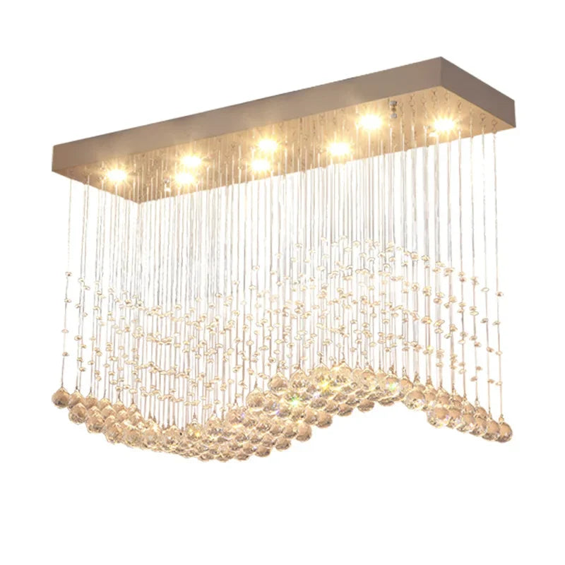 Nordic Crystal Modern LED Rectangle Chandelier - Home Decoration Light Fixtures for Living Dining Room, Cafe, Office, Hotel