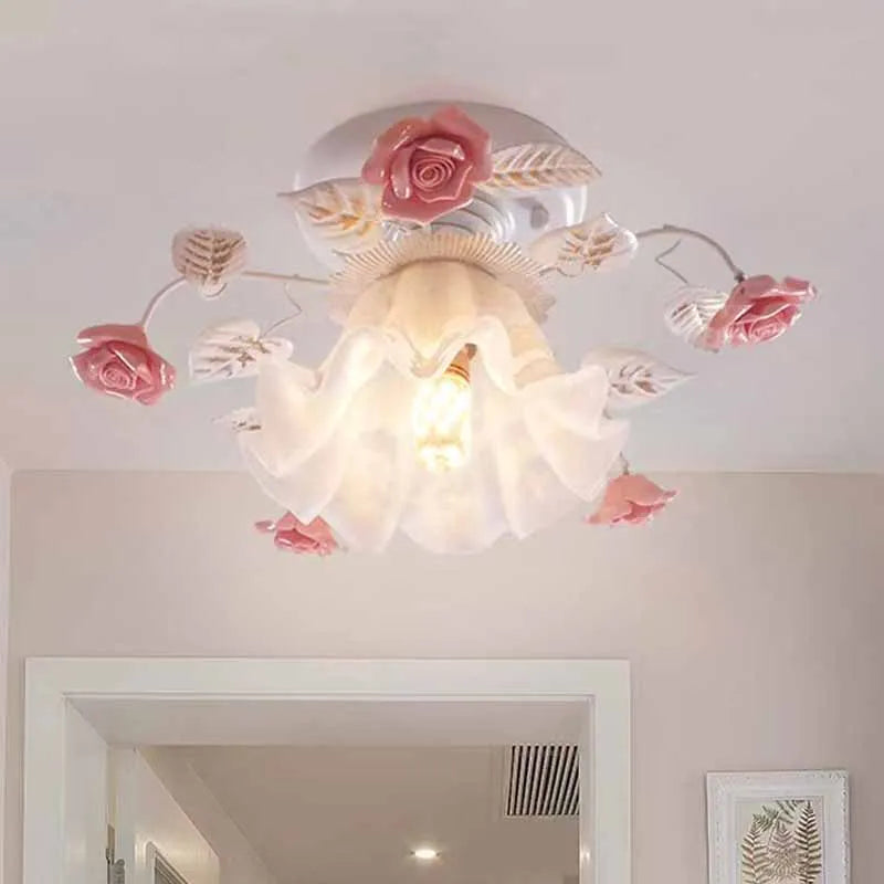 Elegant Japanese Pastoral Ceiling Light with Rose Wrought Iron Design for Home Lighting