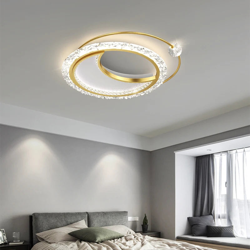 Modern Minimalist Acrylic Round LED Ceiling Lamp - Fashionable Gold Chandeliers for Nordic Creative Bedroom Lighting